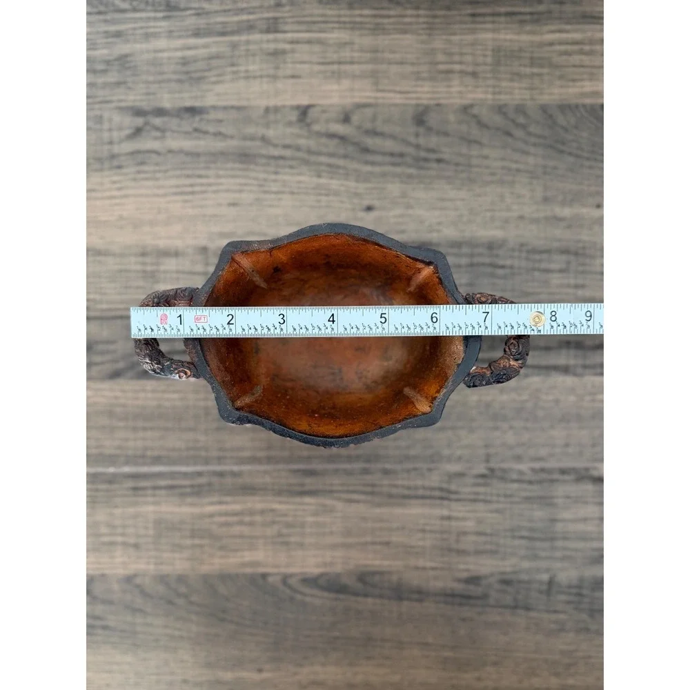 Vintage Metal Rustic Farmhouse Distressed Rose Handle Detailing Footed Bowl Dish